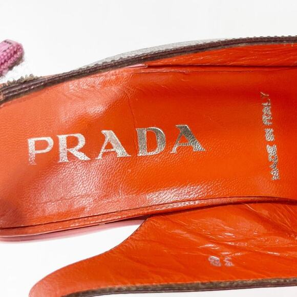 Rare Prada F/W 1999 Multicolor Acorn Leaf Square Toe Sporty Slingback Heel IT 38 - Picture 9 of 13